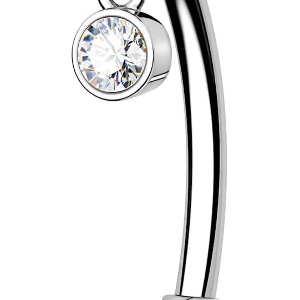 14G Stainless Steel Belly Button Ring with Clear CZ Dangle Piercing Jewelry